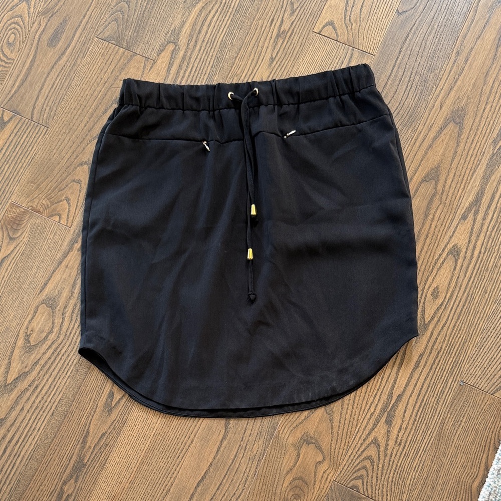 Black Drawstring Mini Skirt with Rounded Hem